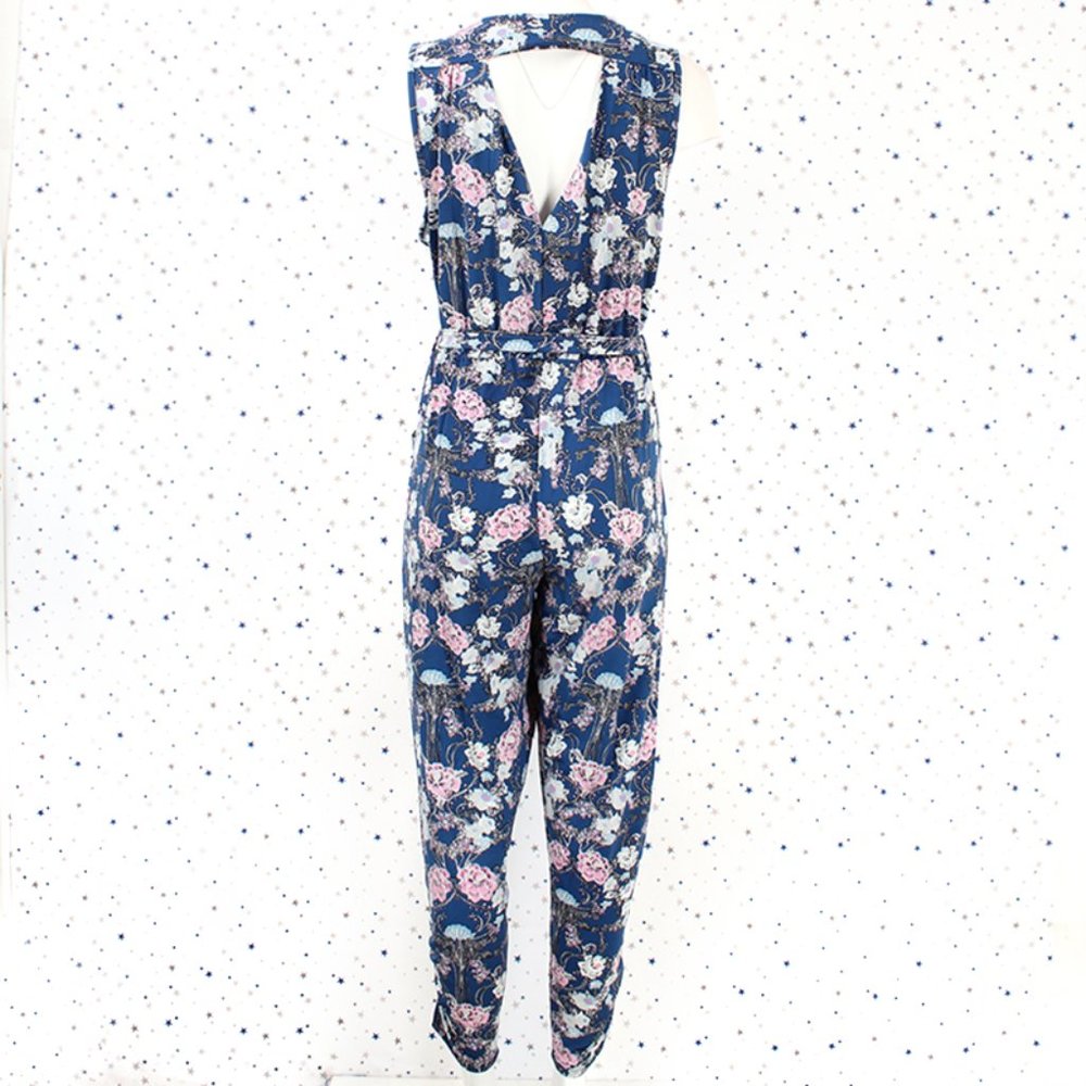 Sleeveless Surplice V-neck Floral Print Jumpsuit - Picture 7 of 8